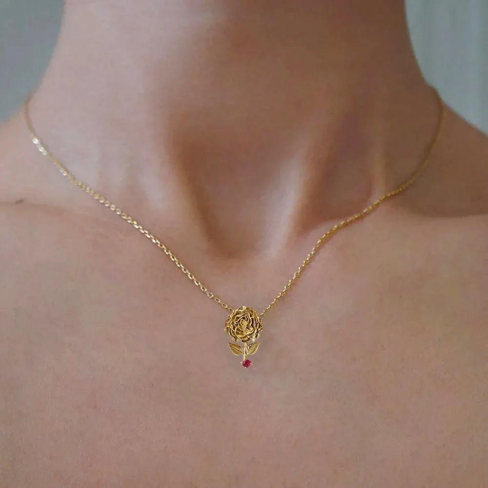 14K January Carnation Birth Flower Necklace