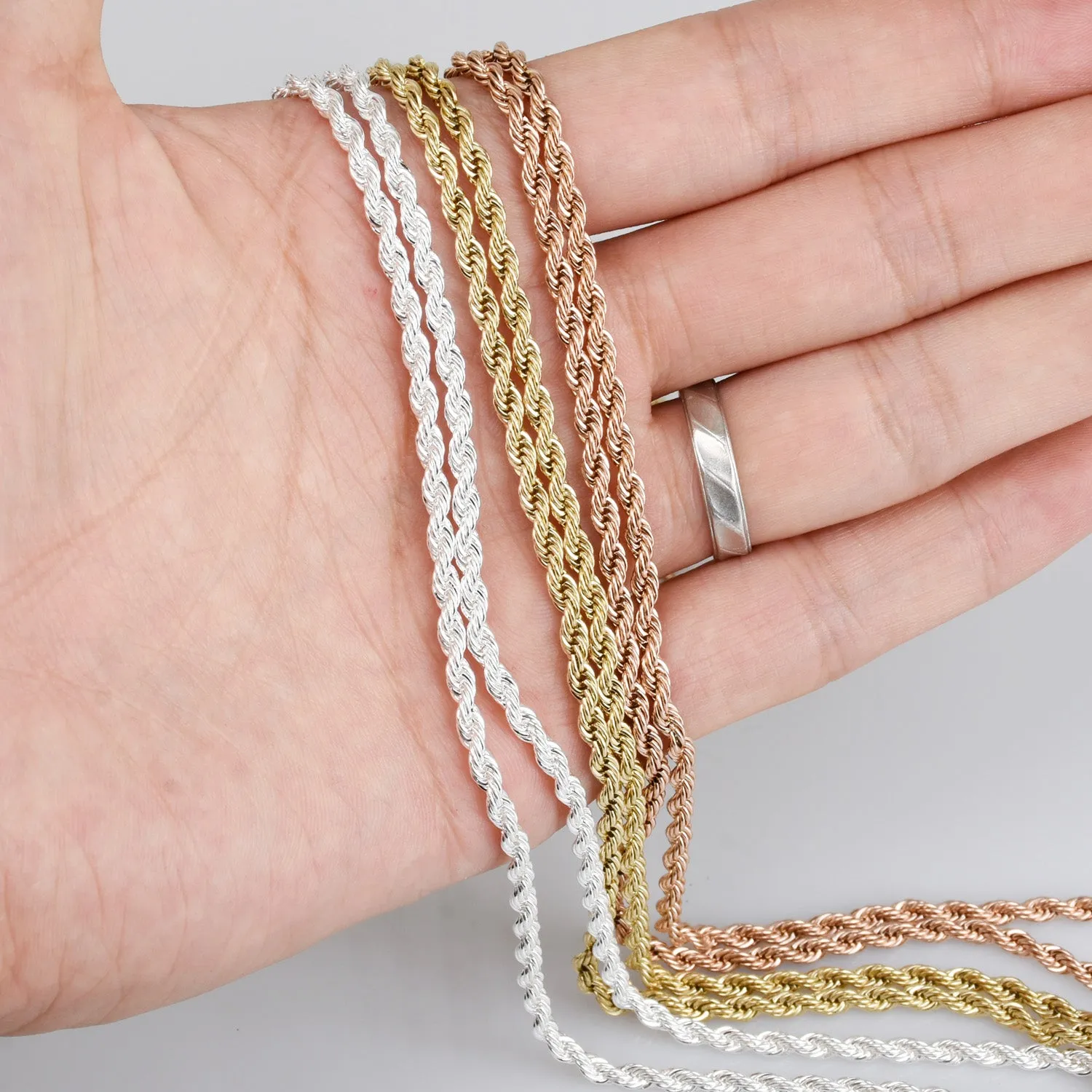 20/24/28 Stainless Steel Hip Hop Chain Necklace 3mm link width Finished Twist Chain Stainless Chain Real Gold Plated 2pcs 10330