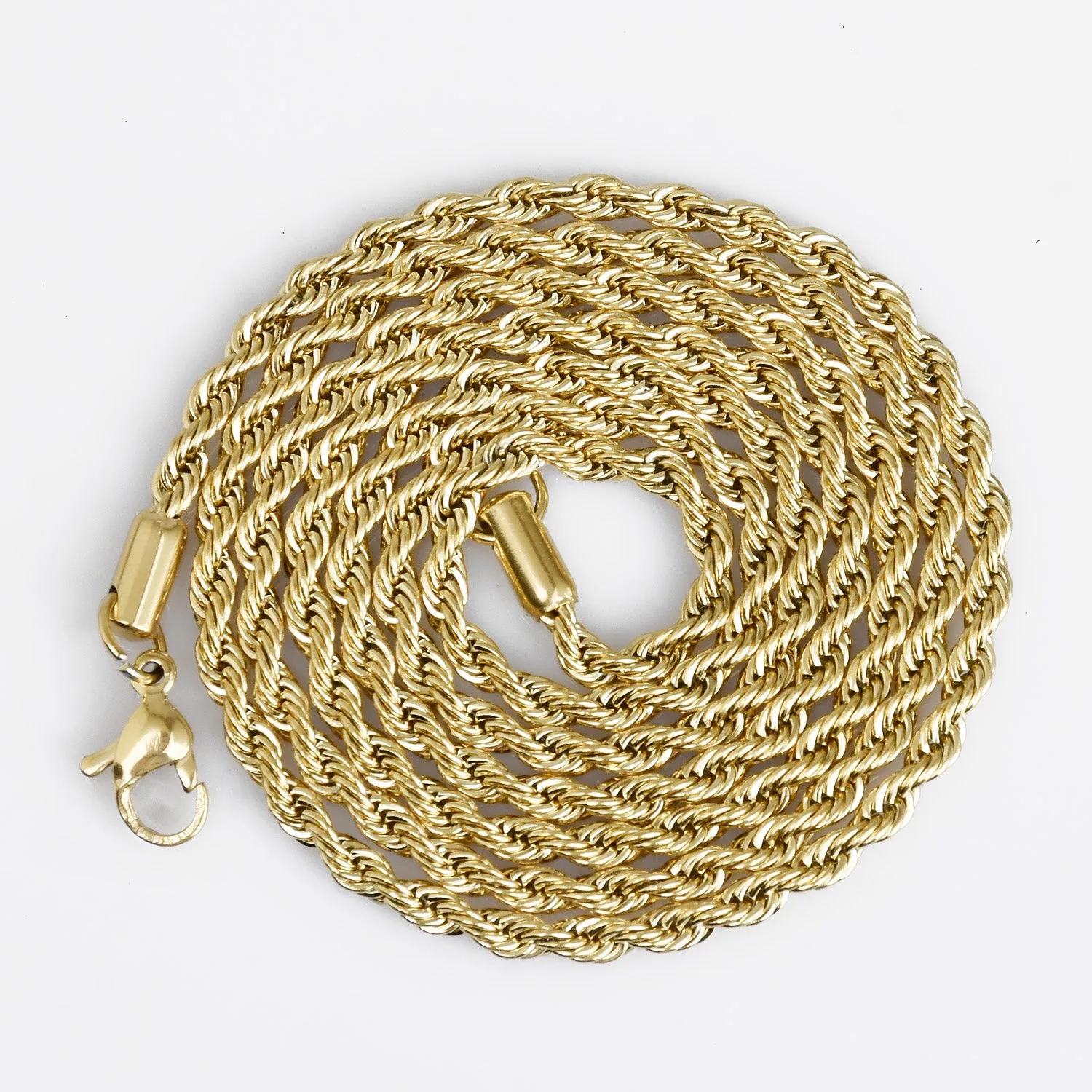 20/24/28 Stainless Steel Hip Hop Chain Necklace 3mm link width Finished Twist Chain Stainless Chain Real Gold Plated 2pcs 10330