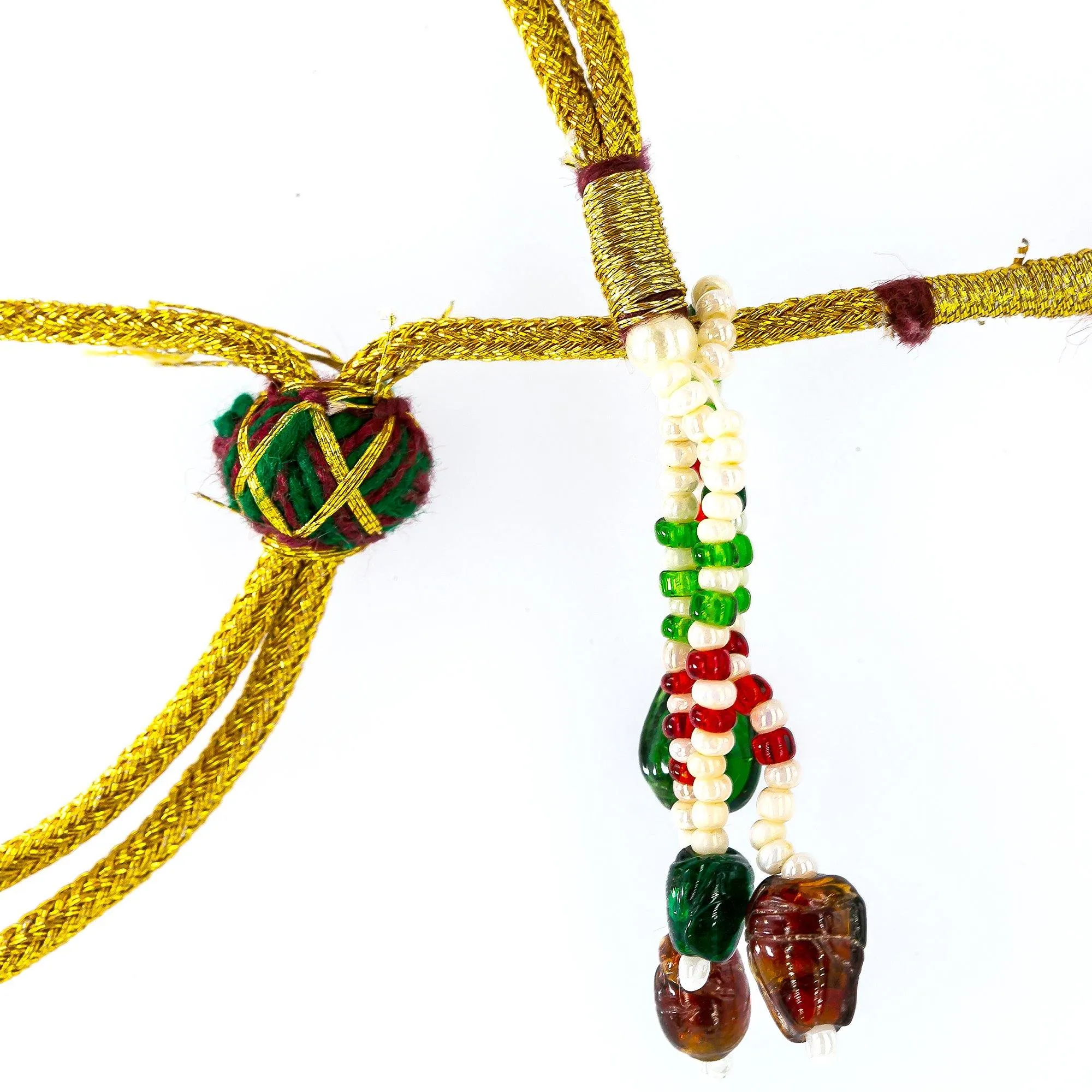 22K Yellow Antique Gold Laxmi Mango Haaram Necklace W/ Rubies, Emeralds, Pachi CZ & Adjustable Drawstring Closure