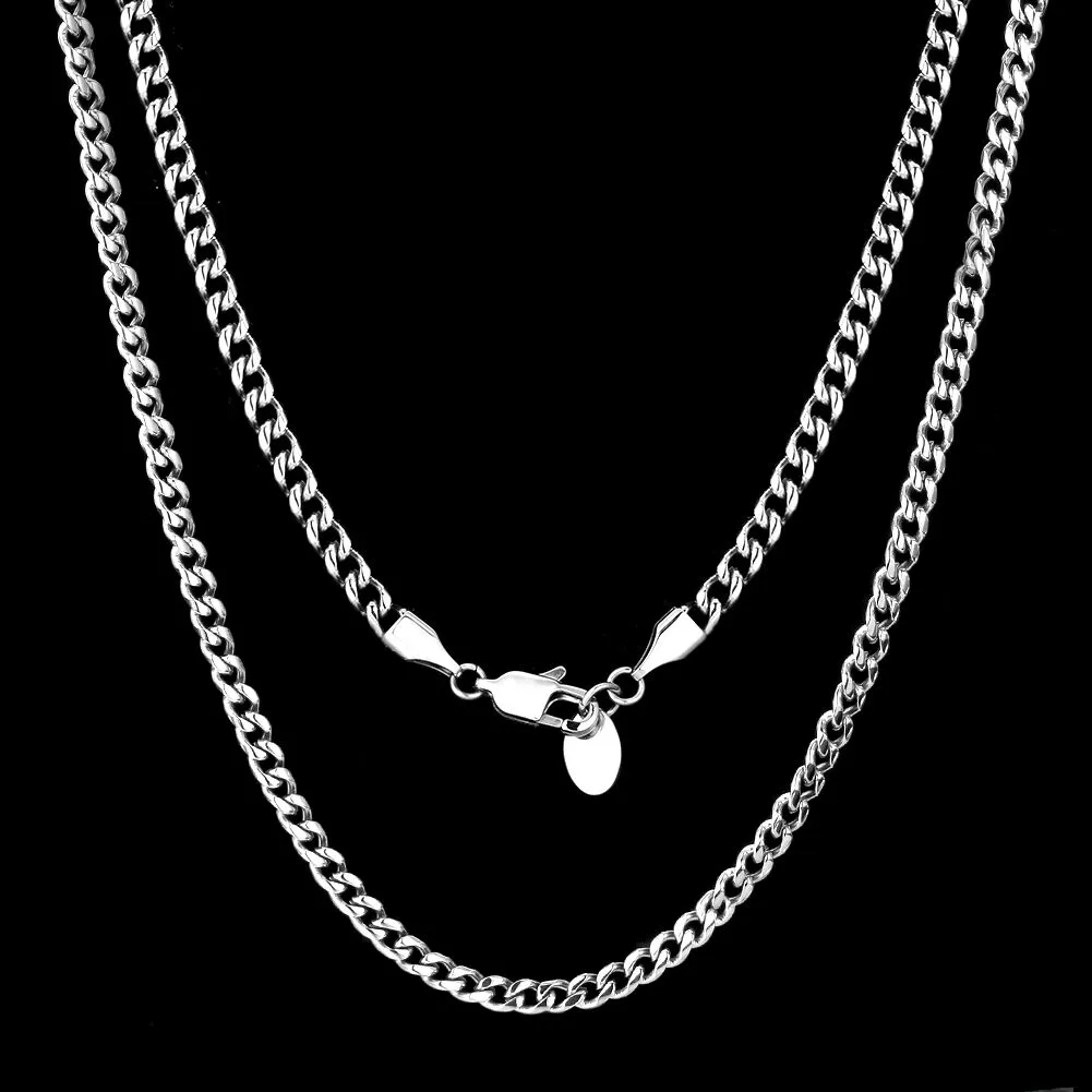 4mm Cuban Link Chain in White Gold for Men's Necklace KRKC