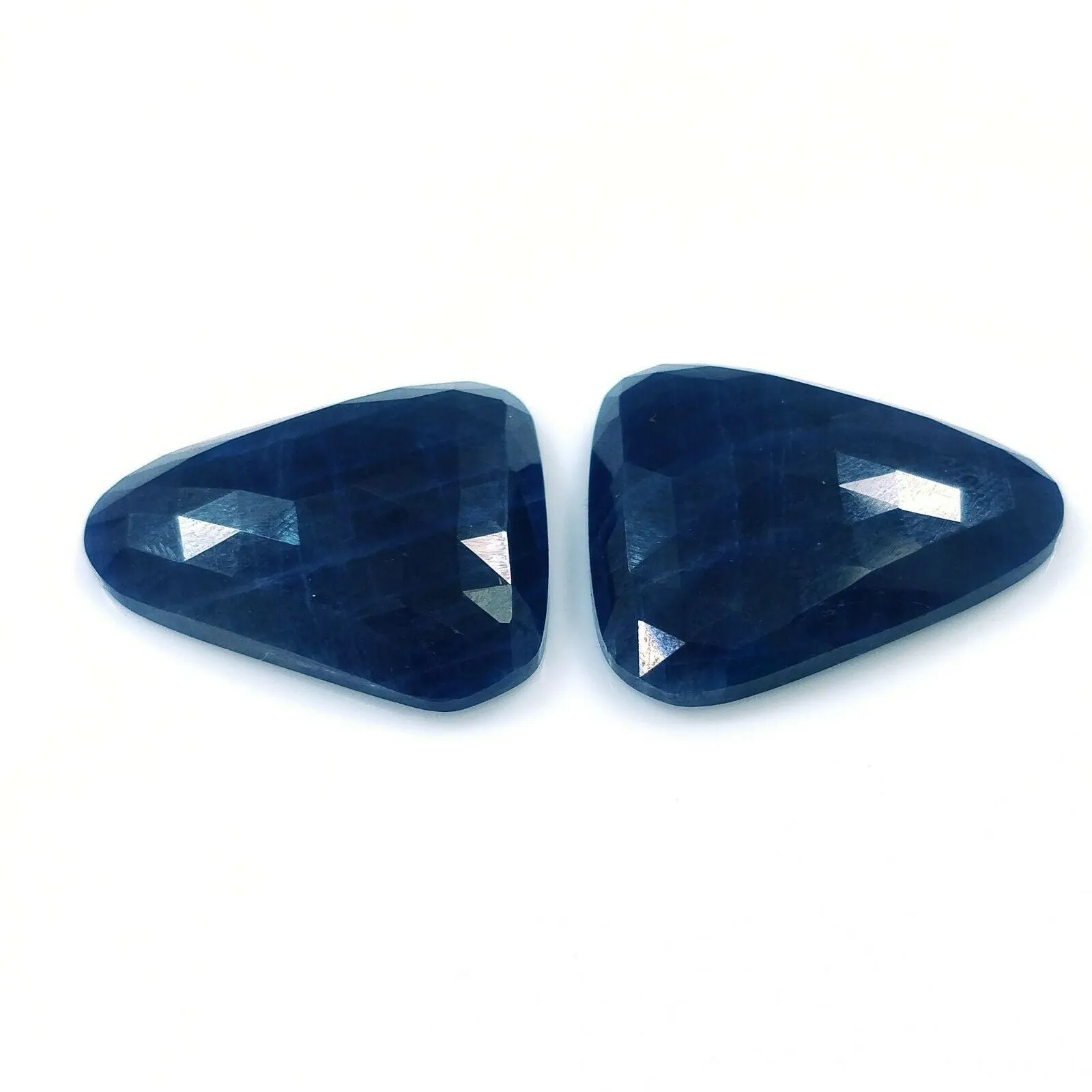 68.50cts Natural Untreated BLUE SAPPHIRE Gemstone Uneven Shape Rose Cut 27*24mm Pair For Earring