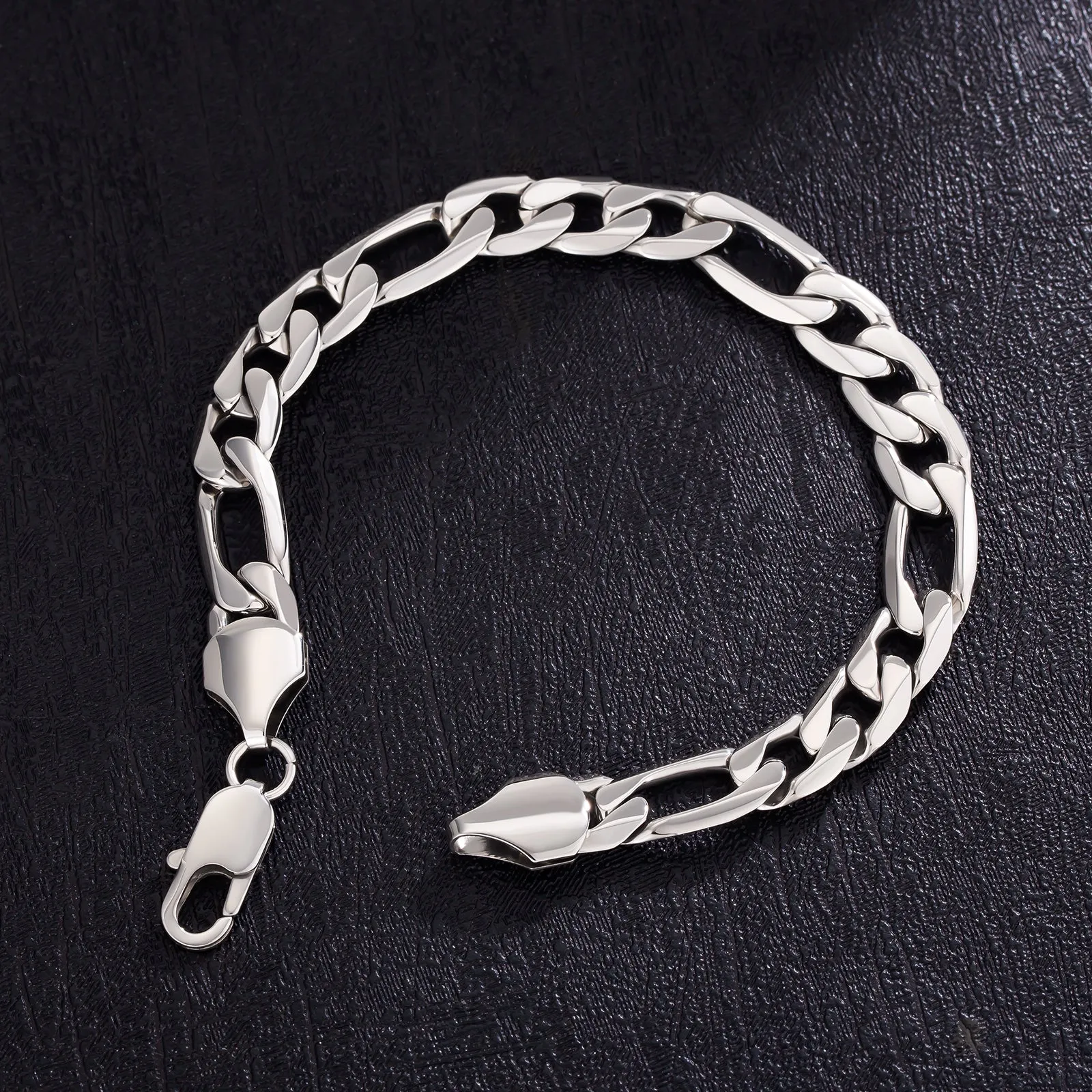 9mm Stainless Steel 6-side Figaro Bracelet