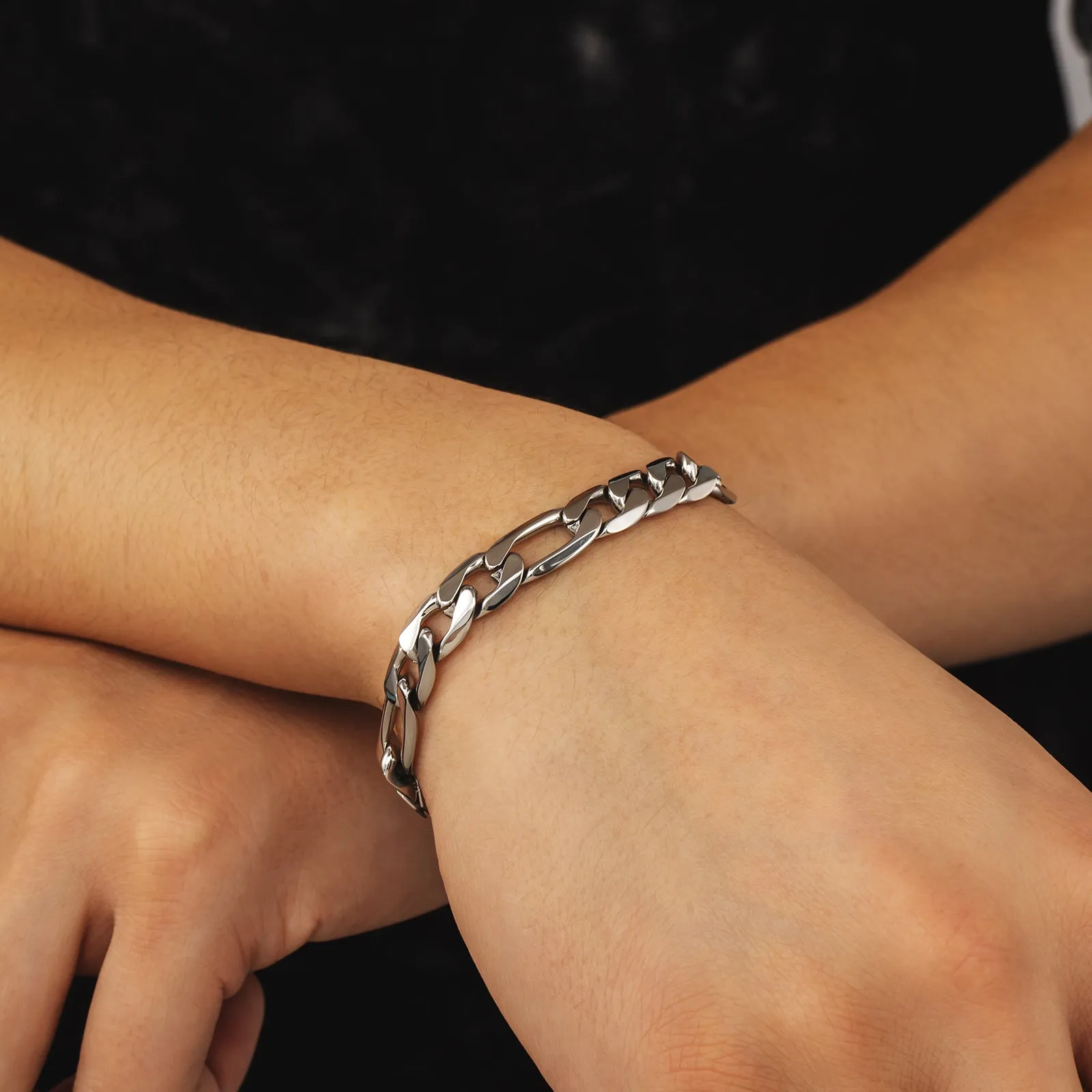 9mm Stainless Steel 6-side Figaro Bracelet