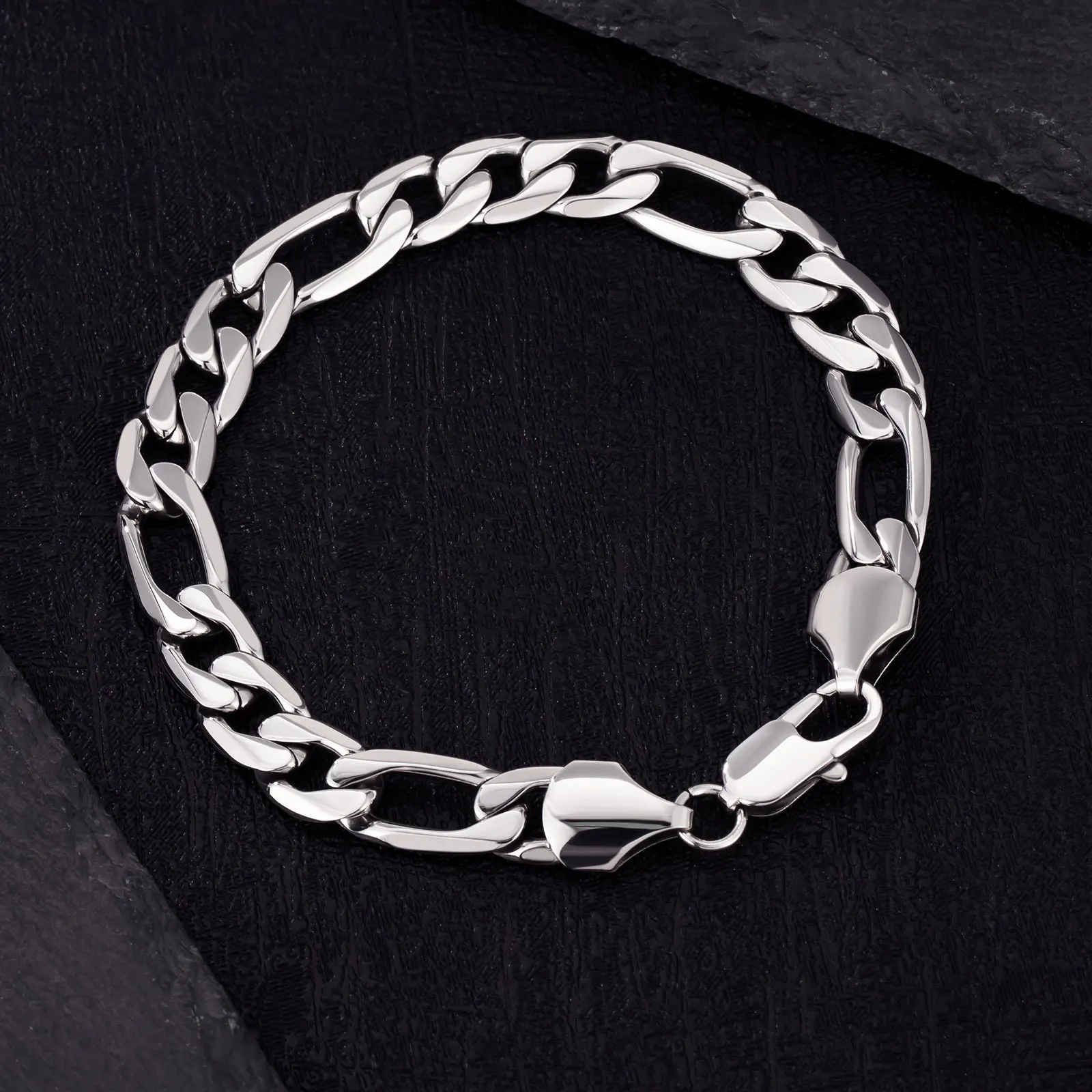 9mm Stainless Steel 6-side Figaro Bracelet