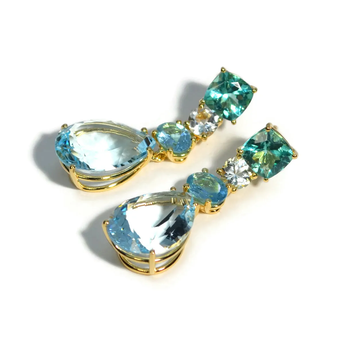 A & Furst - Party - Drop Earrings with Apatite, Aquamarine and Sky Blue Topaz, 18k Yellow Gold