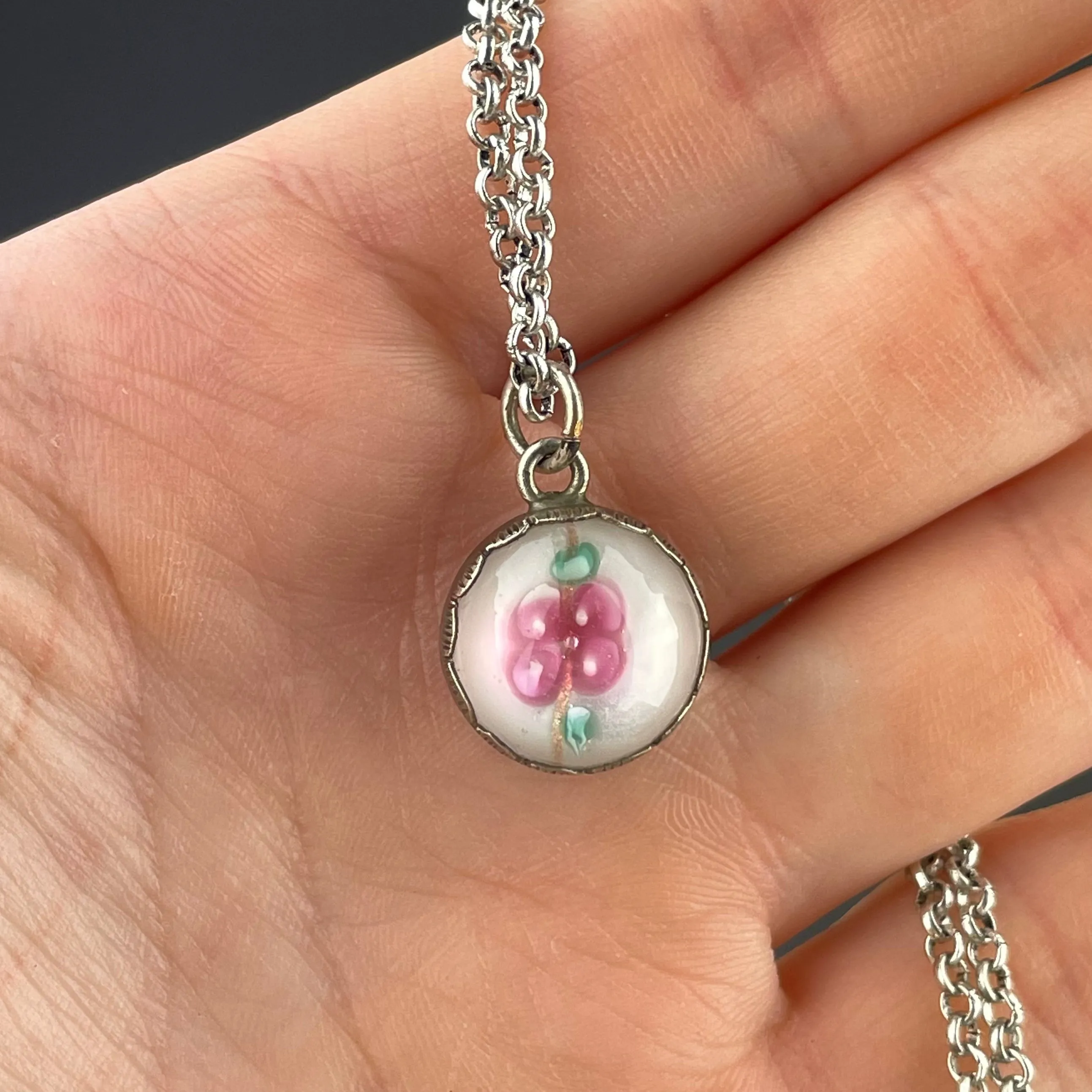 Antique Silver Essex Crystal Pansy Pendant Necklace