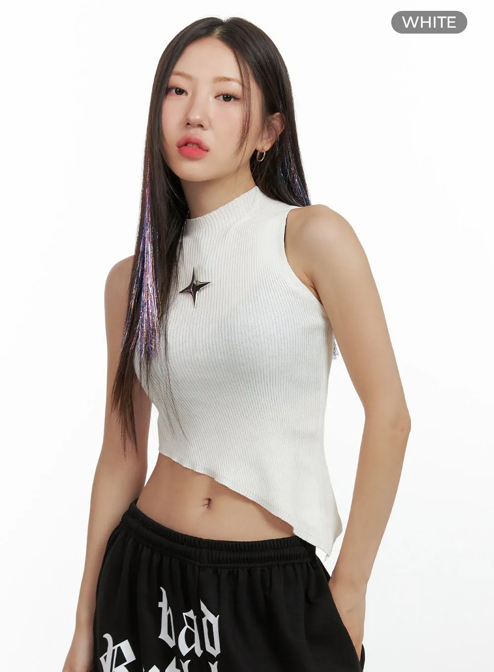 Asymmetrical Mock Neck Crop Sleeveless Top OL408