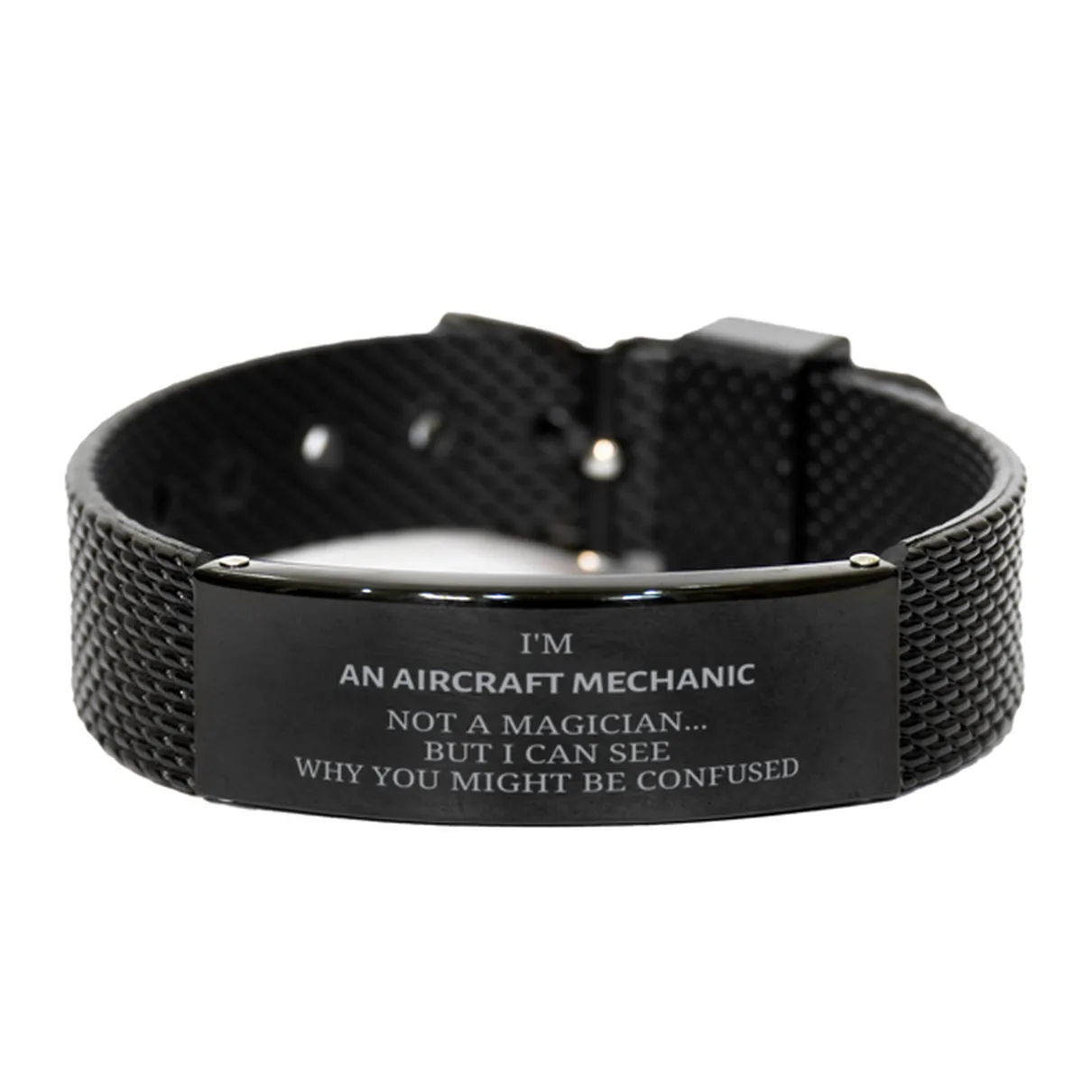 Badass Aircraft Mechanic Gifts, I'm Aircraft Mechanic not a magician, Sarcastic Black Shark Mesh Bracelet for Aircraft Mechanic Birthday Christmas for  Men, Women, Friends, Coworkers