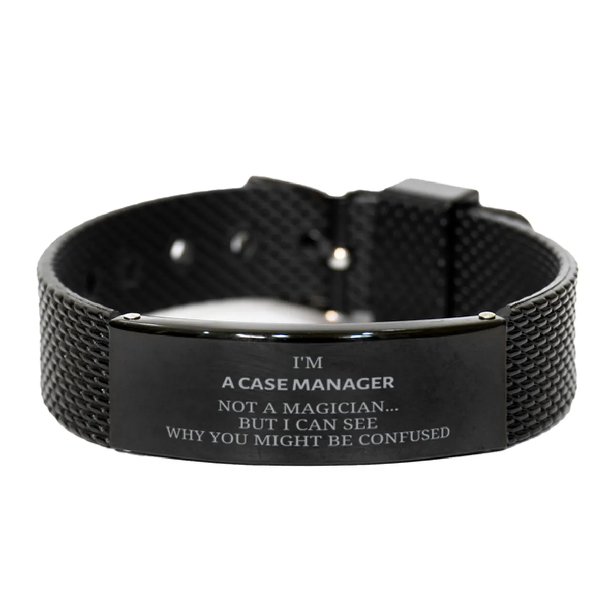 Badass Case Manager Gifts, I'm Case Manager not a magician, Sarcastic Black Shark Mesh Bracelet for Case Manager Birthday Christmas for  Men, Women, Friends, Coworkers