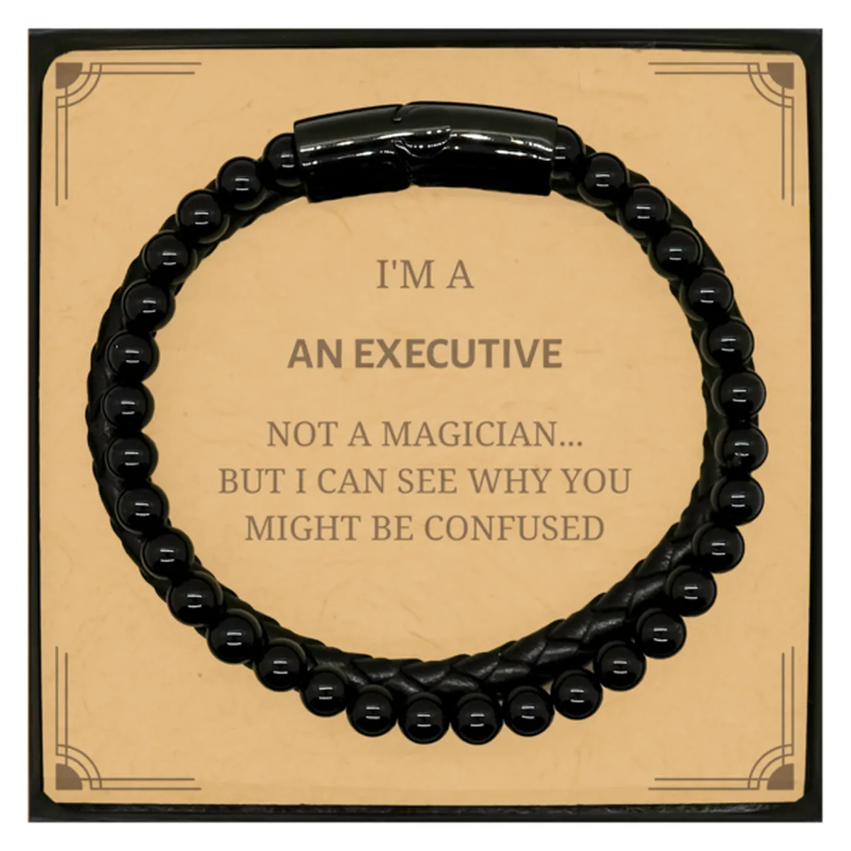 Badass Executive Gifts, I'm Executive not a magician, Sarcastic Stone Leather Bracelets for Executive Birthday Christmas for  Men, Women, Friends, Coworkers