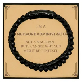 Badass Network Administrator Gifts, I'm Network Administrator not a magician, Sarcastic Stone Leather Bracelets for Network Administrator Birthday Christmas for  Men, Women, Friends, Coworkers