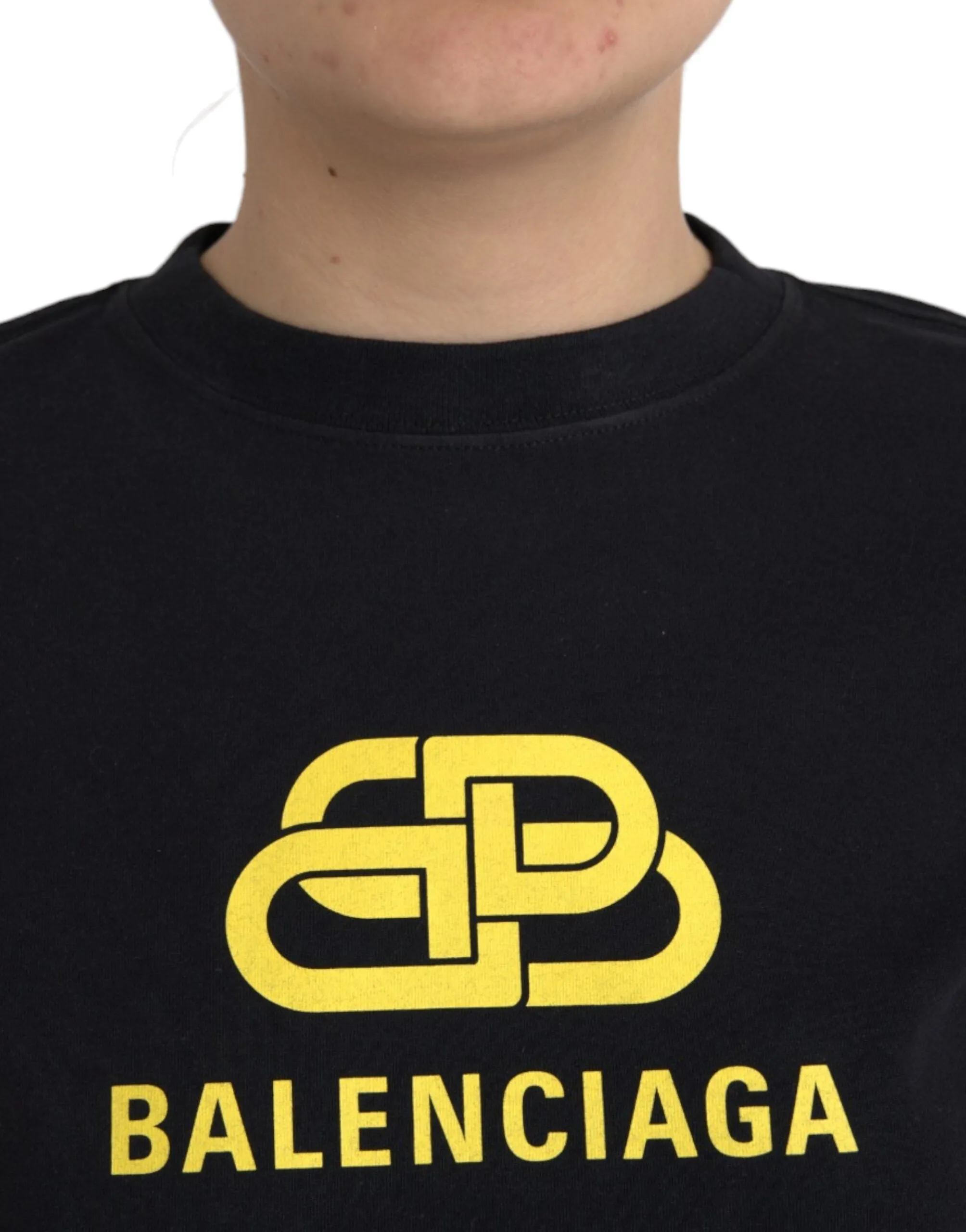 Balenciaga Black Cotton Logo Print Crew Neck Short Sleeves Women's T-shirt (Pre-Owned)