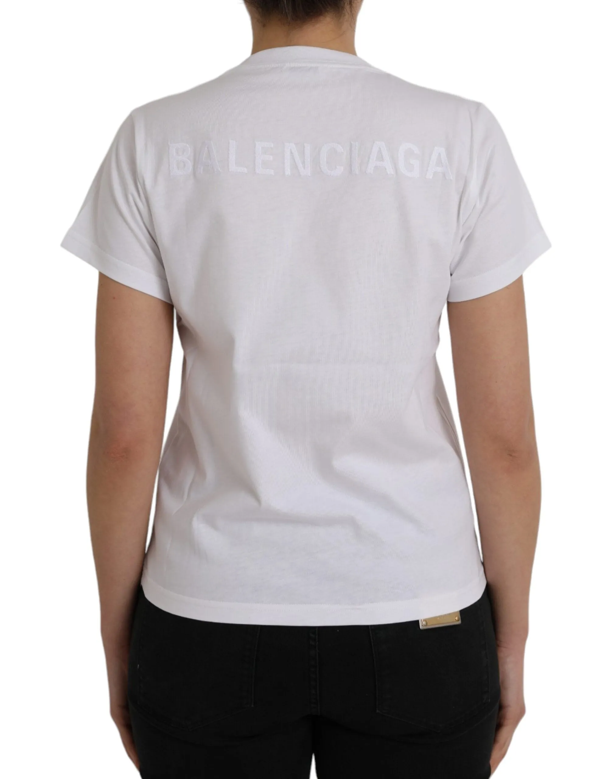 Balenciaga White Cotton Crew Neck Short Sleeves Women's T-shirt (Pre-Owned)