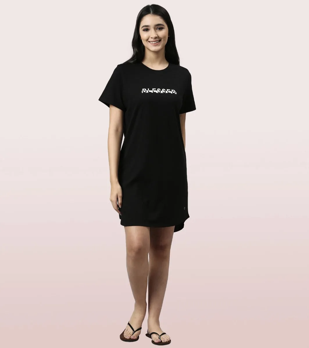 Basic Dress | Cotton Slounge Mini Dress With Chest Graphic