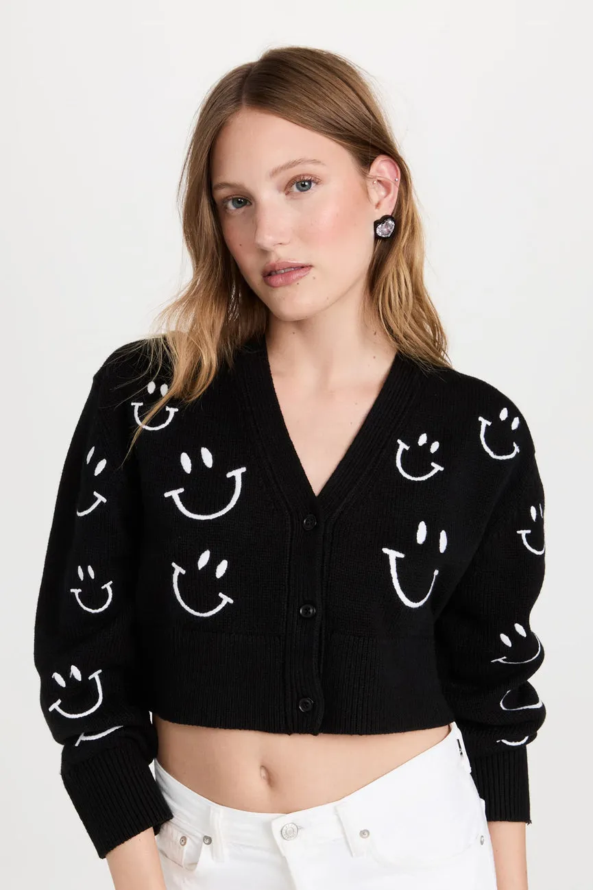 Black/White Smiley Crop Cardigan