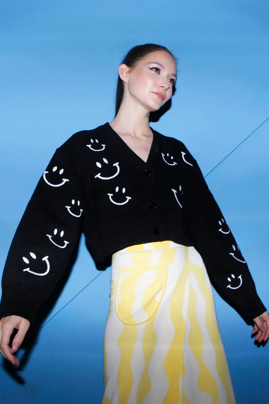 Black/White Smiley Crop Cardigan