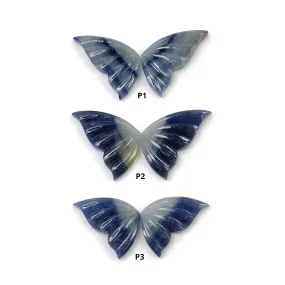 BLUE SAPPHIRE Gemstone Carving : Natural Untreated Bi-Color Blue Sapphire Hand Carved BUTTERFLY Pair