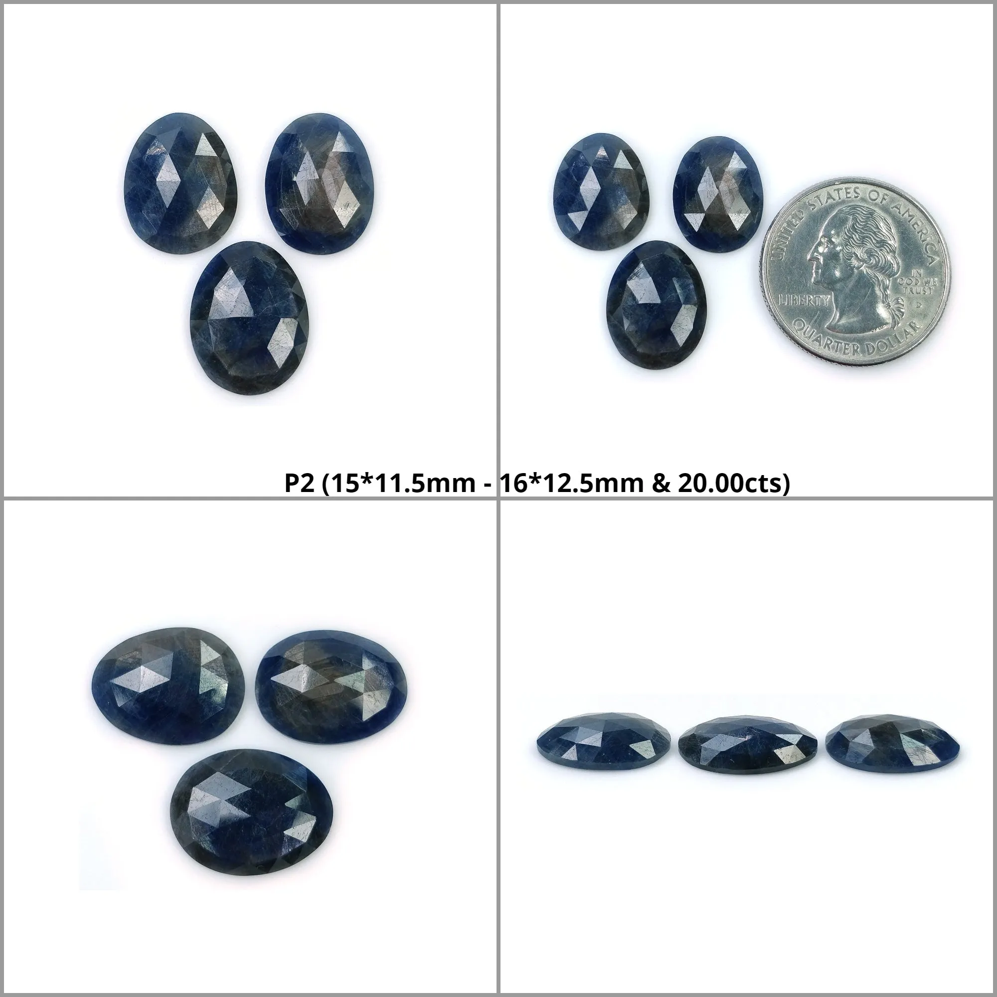 BLUE SILVER SAPPHIRE Gemstone Rose Cut : Natural Untreated Unheated Sapphire Egg Shape 3pcs (With Video)