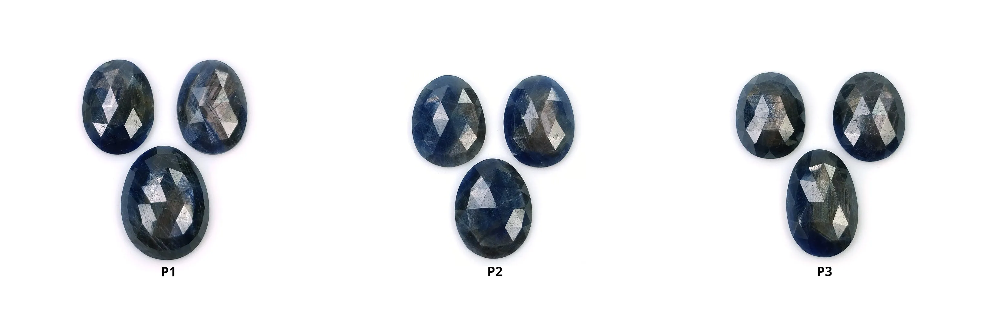 BLUE SILVER SAPPHIRE Gemstone Rose Cut : Natural Untreated Unheated Sapphire Egg Shape 3pcs (With Video)