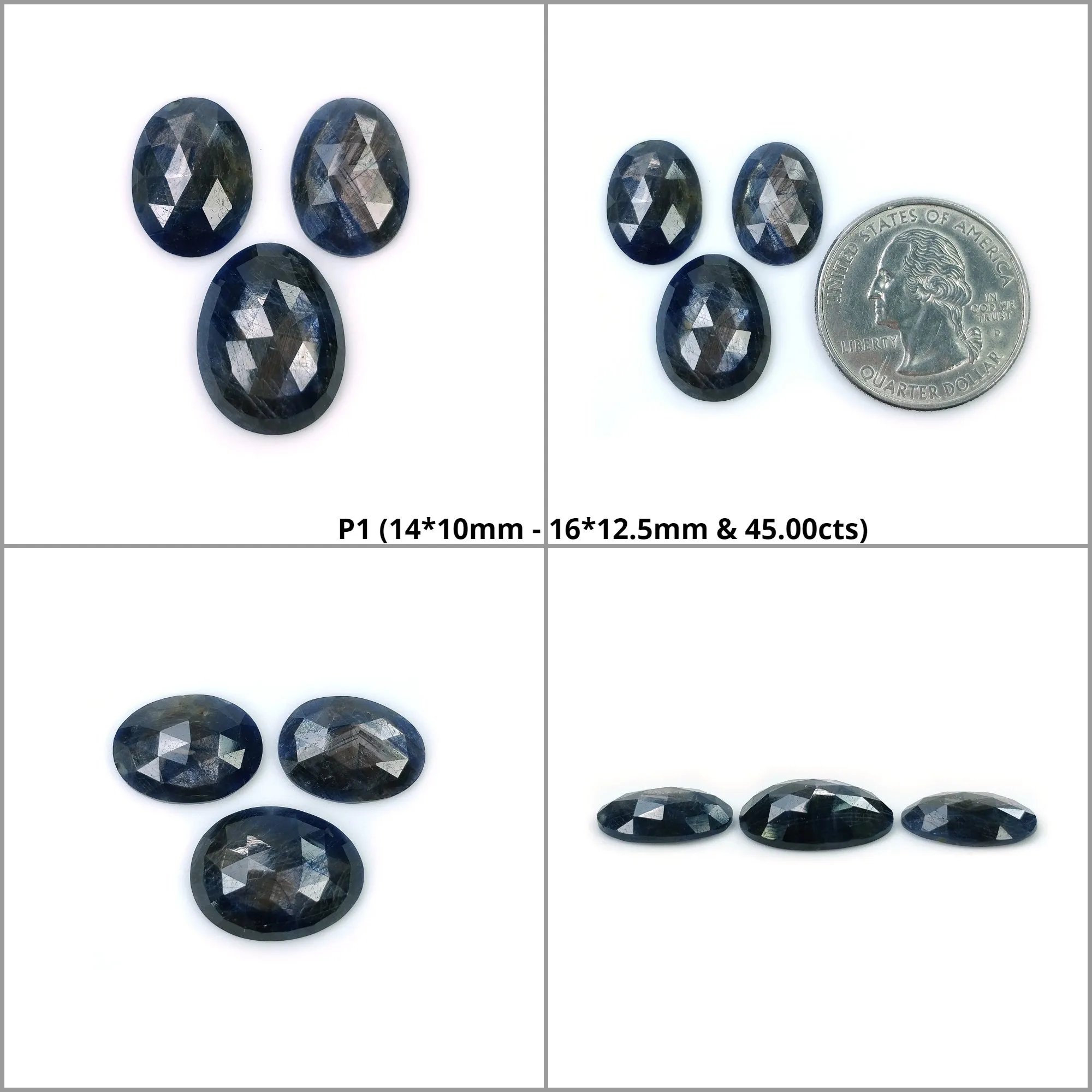 BLUE SILVER SAPPHIRE Gemstone Rose Cut : Natural Untreated Unheated Sapphire Egg Shape 3pcs (With Video)