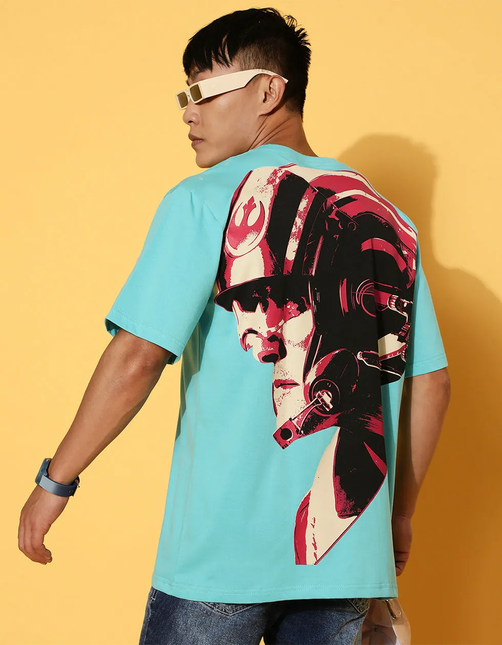 Blue Starwars Oversized Back Graphic Printed Tshirt