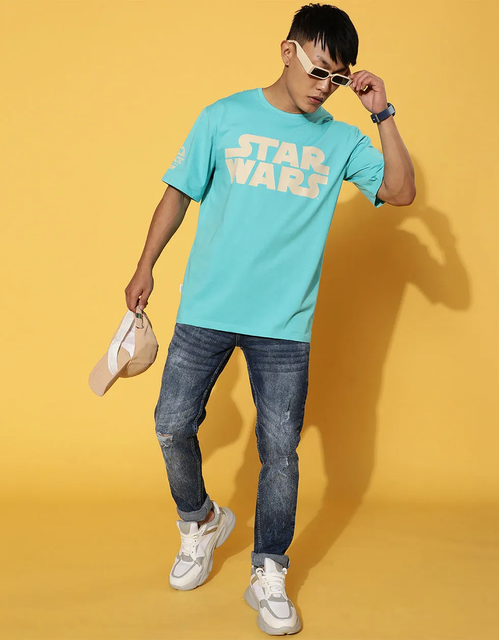 Blue Starwars Oversized Back Graphic Printed Tshirt