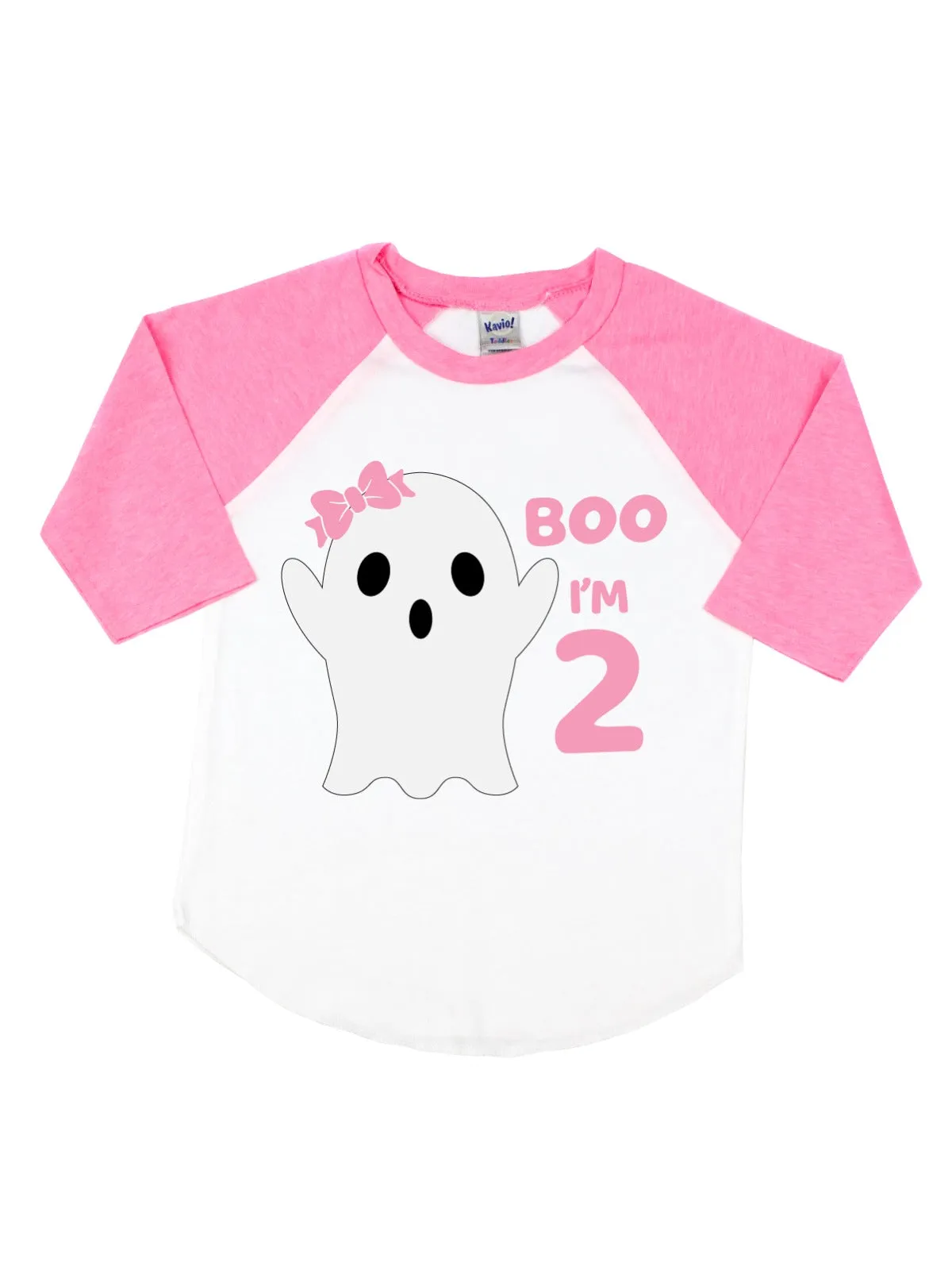 Boo I'm 2 Girls Ghost Raglan Shirt - Pink & White