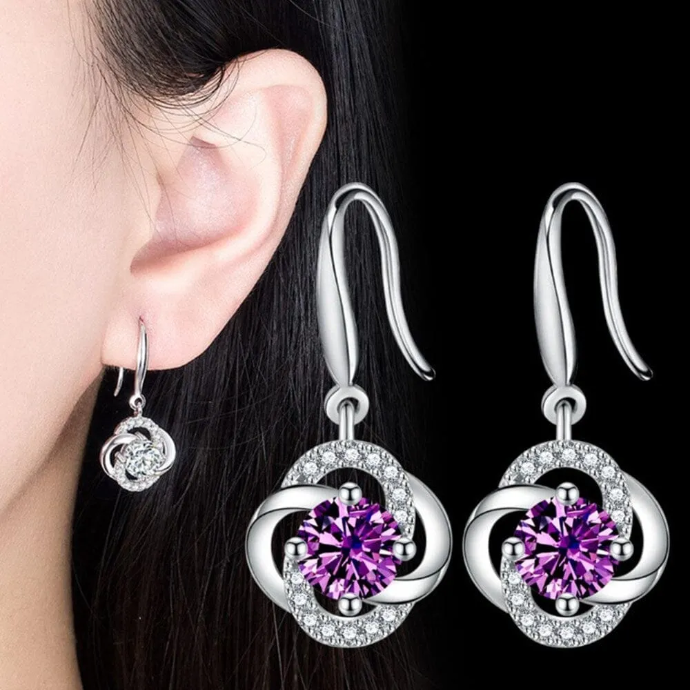 Clover Flower Pattern Dangle Earrings - 925 Sterling Silver