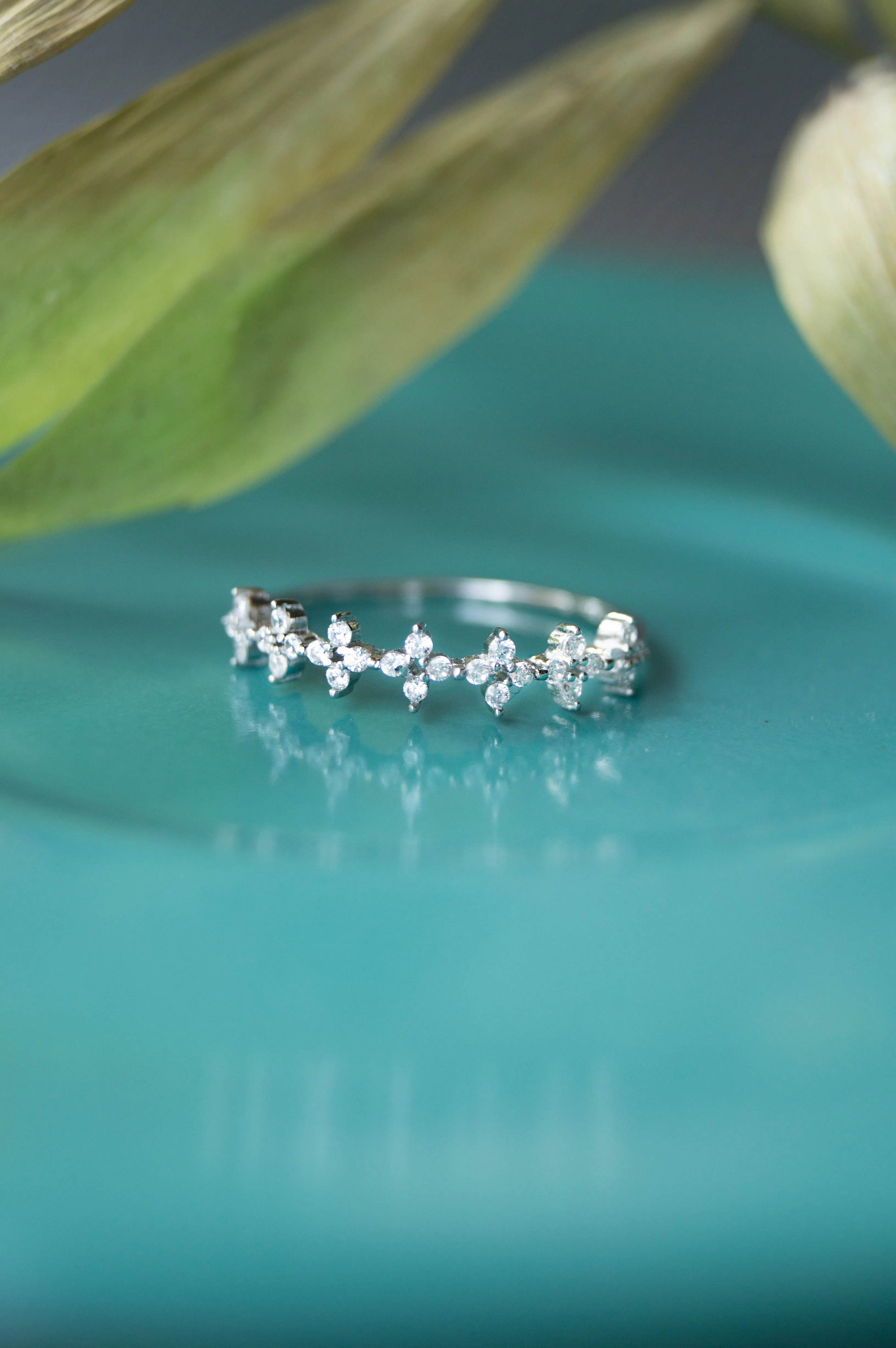 Dainty Flower Garland Sterling Silver Band Ring