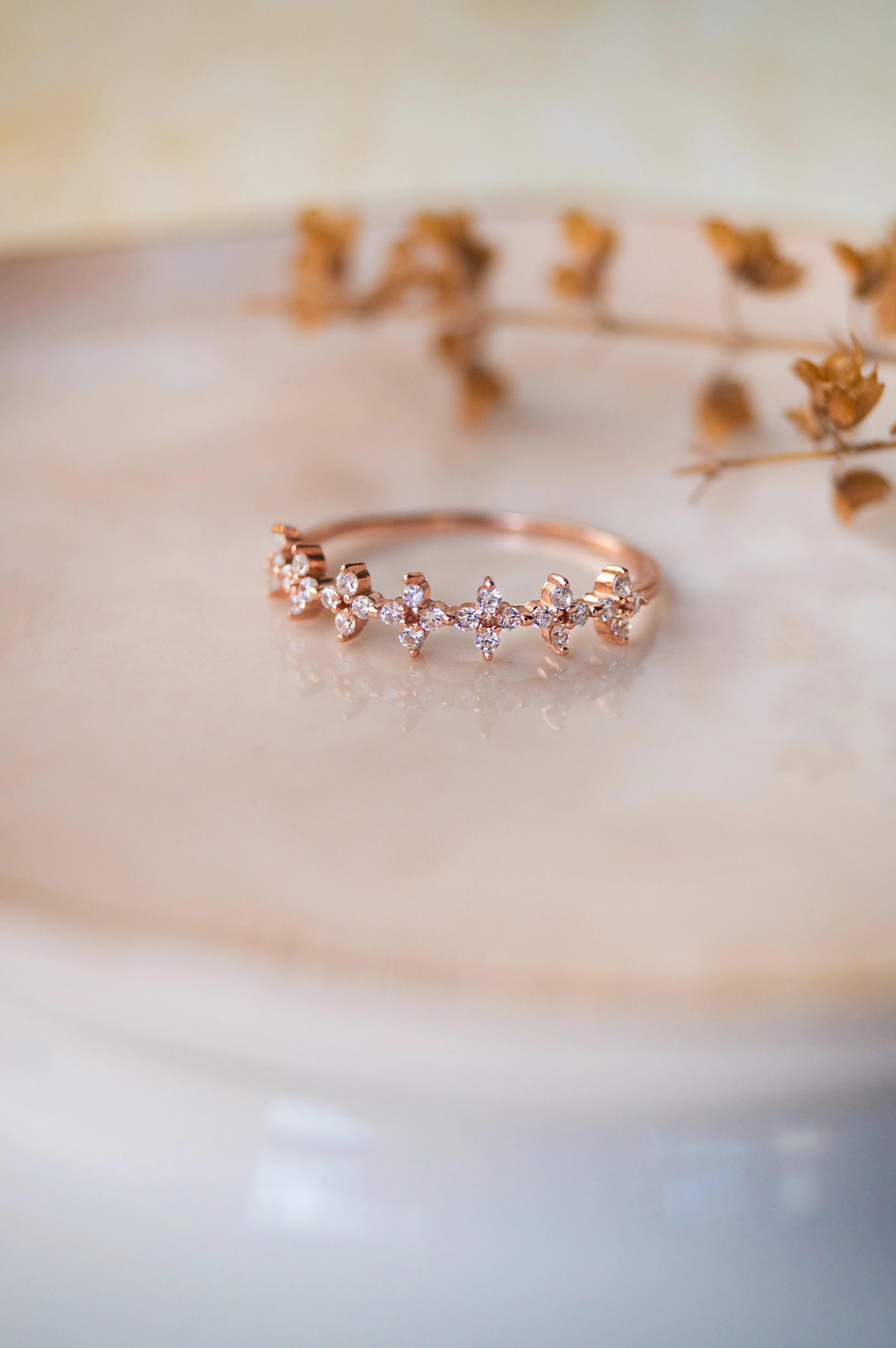 Dainty Flower Garland Sterling Silver Band Ring