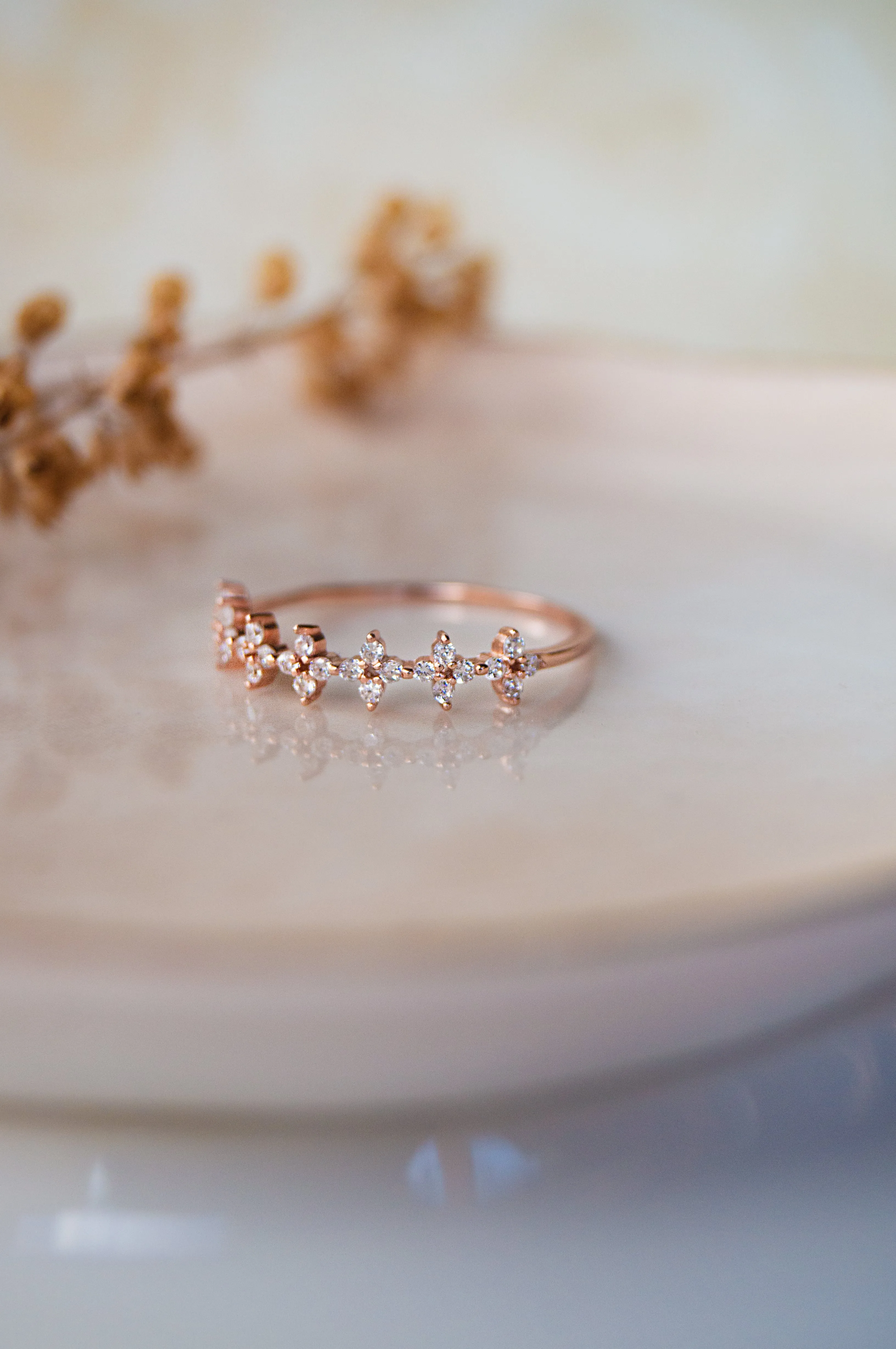 Dainty Flower Garland Sterling Silver Band Ring