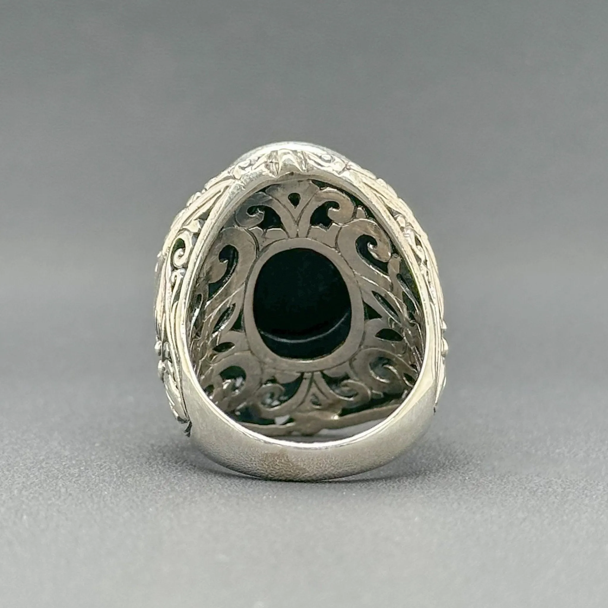 Estate SS Black Flower Cocktail Ring