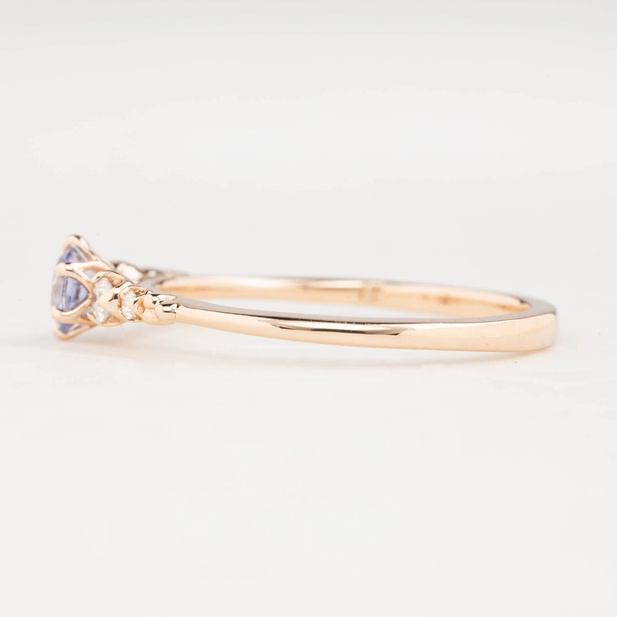 Estel Fleur Ring 4mm 0.30ct Light Lavender Blue Round Ceylon Sapphire, 14K Rose Gold