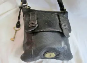 Genuine FOSSIL LONG LIVE VINTAGE leather handbag hobo Swing pack bag BLACK Key