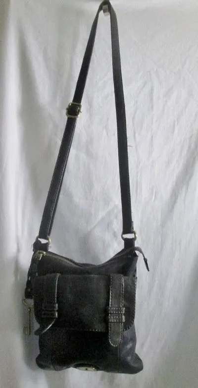 Genuine FOSSIL LONG LIVE VINTAGE leather handbag hobo Swing pack bag BLACK Key