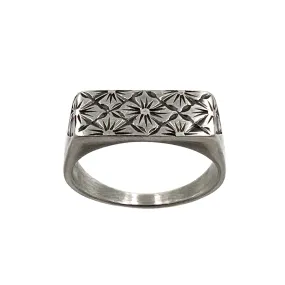 Hand Engraved Flower Grid Signet Ring