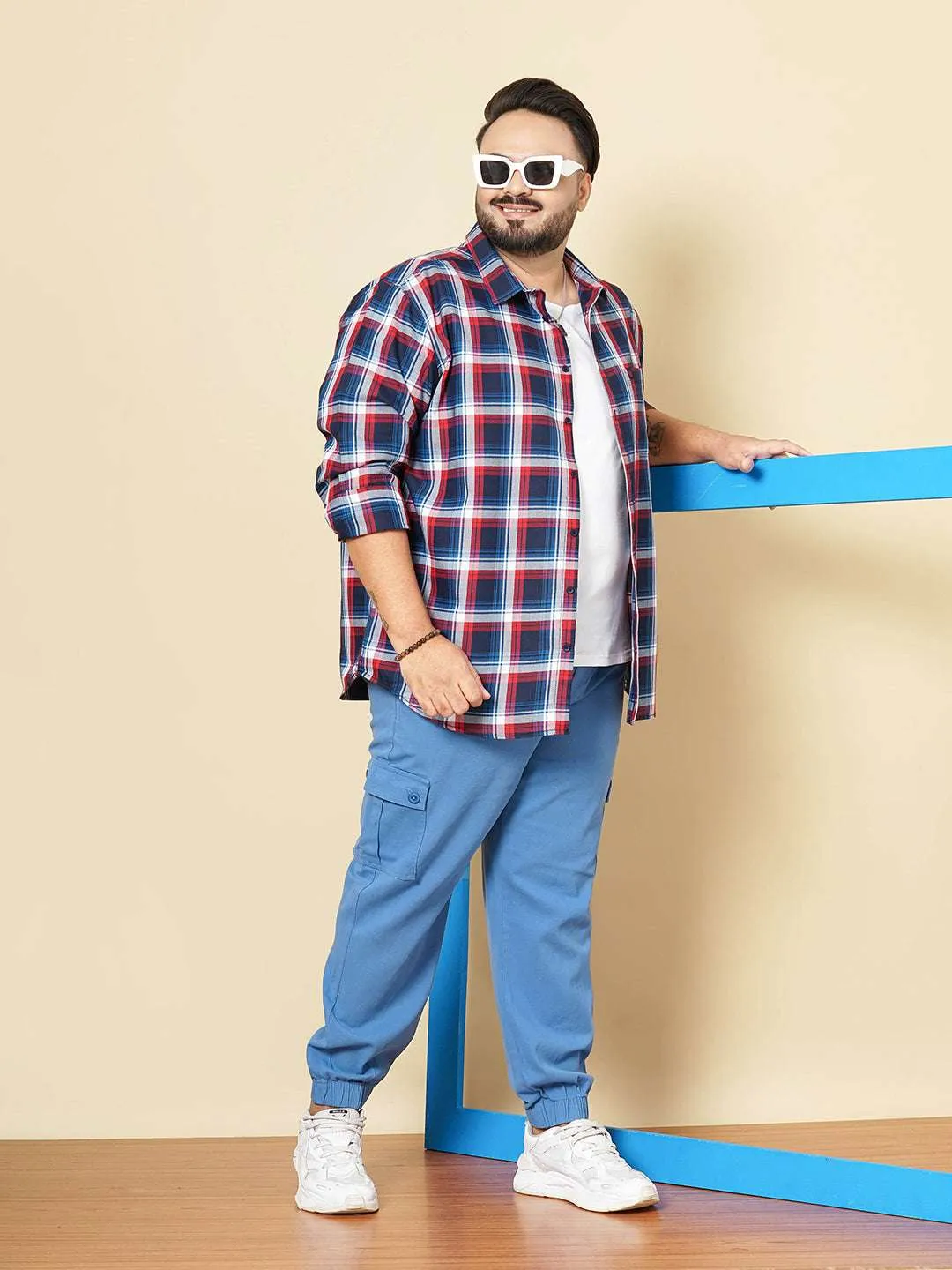 Hardsoda Men Blue Plus Size Solid Cargo Jogger