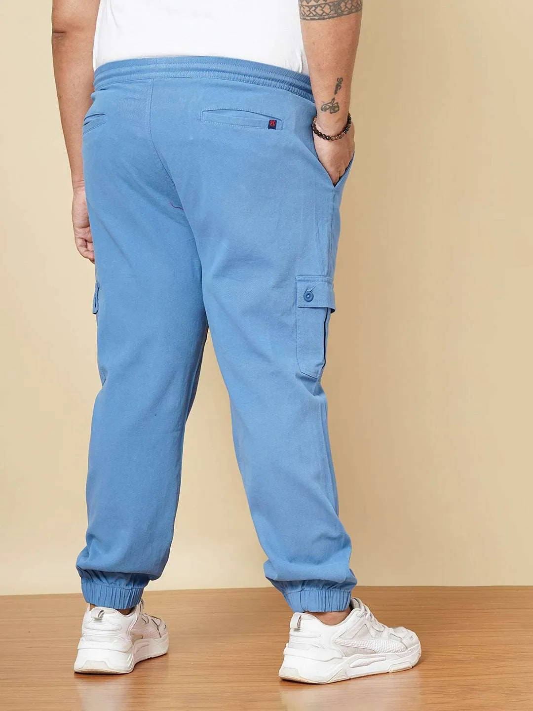 Hardsoda Men Blue Plus Size Solid Cargo Jogger