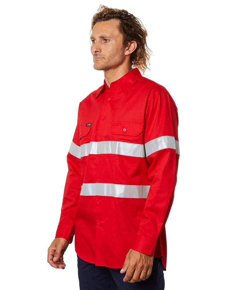 Hi Vis Taped Lightweight Cotton Shirt LS (3 Pack) - Red