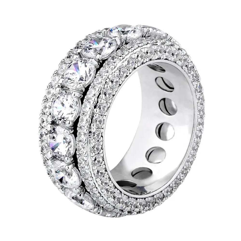 Iced Out Diamond CZ Mens Ring in White Gold KRKC