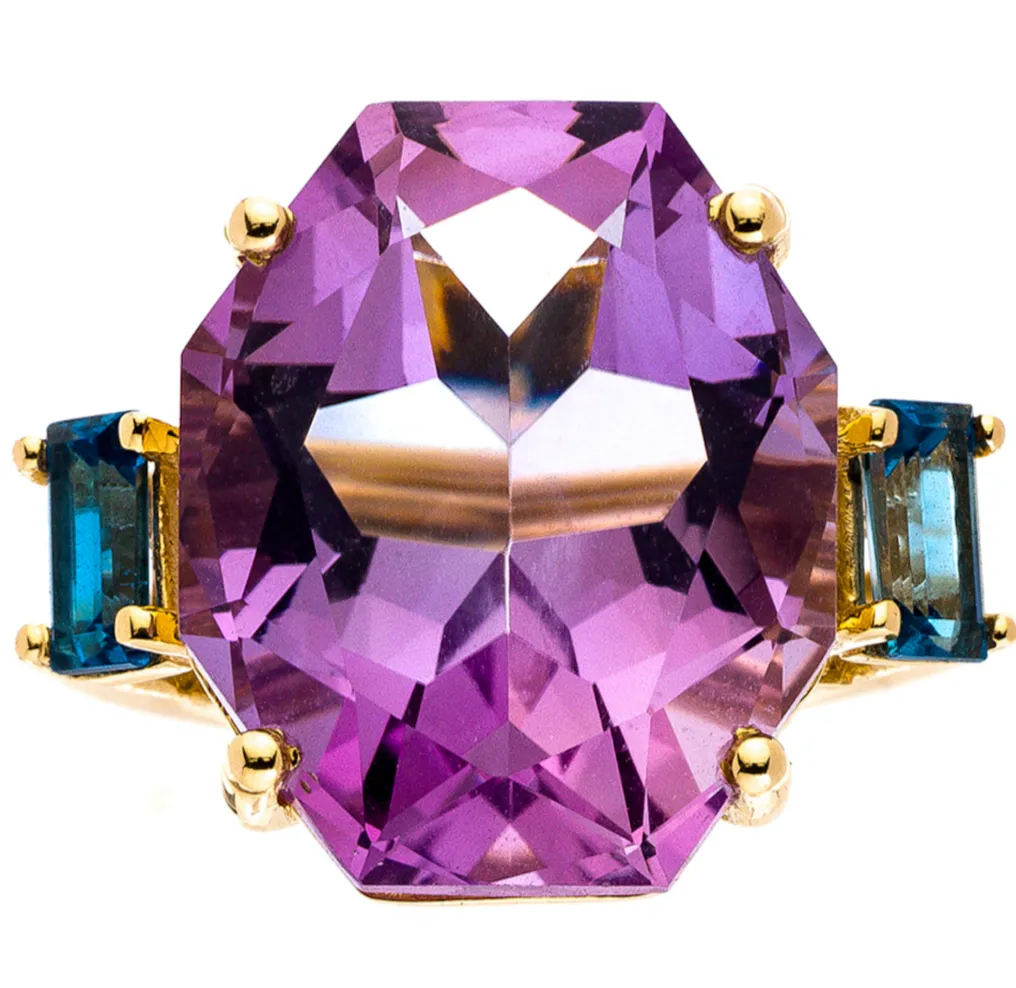 Iggy Ring Yellow Gold Amethyst London Blue Topaz