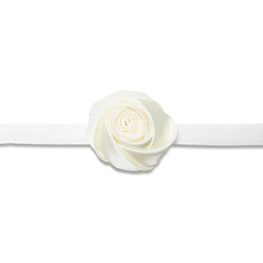 IVORY SILK ROSETTE RIBBON CHOKER