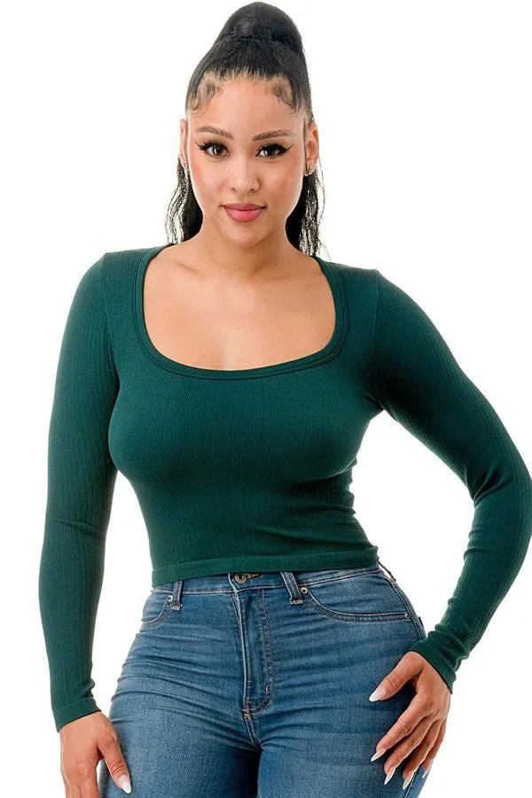 Jr Crop Top - Long Sleeve -Green