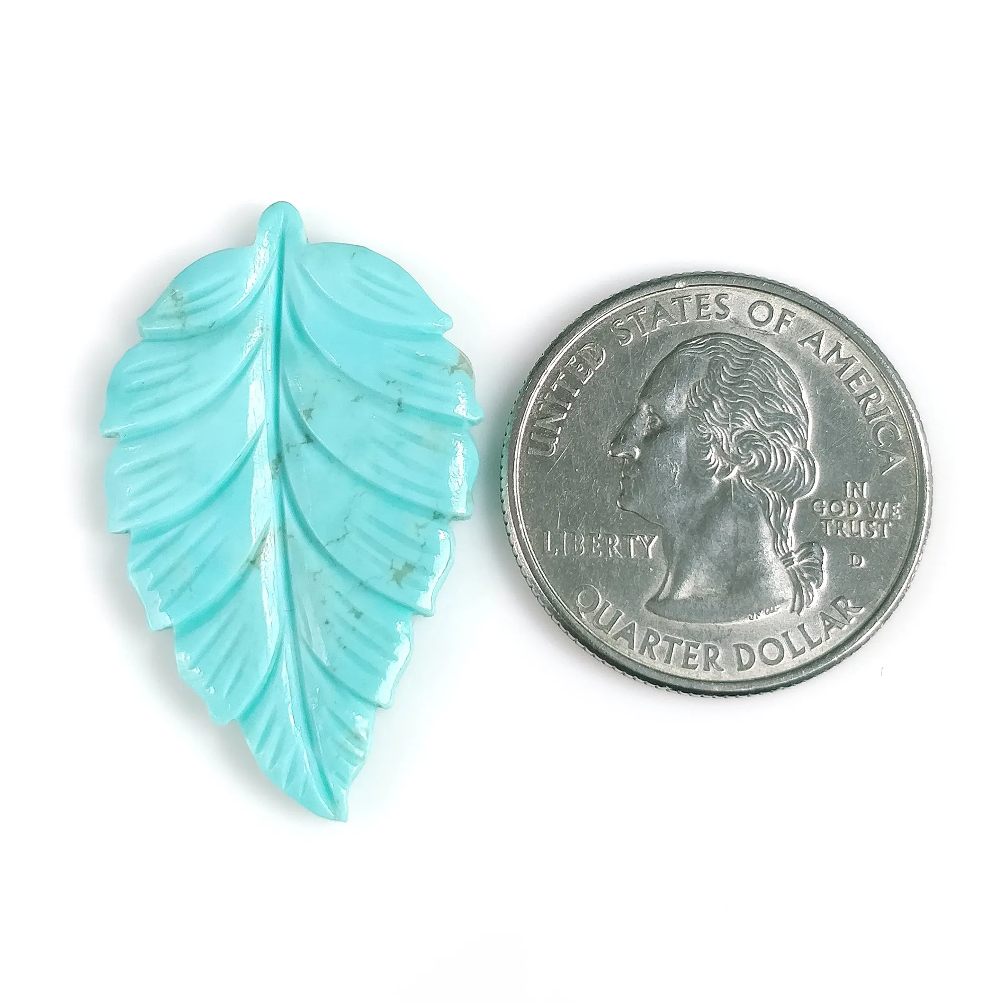 Kingman Arizona TURQUOISE Gemstone Carving December Birthstone : 12.00cts Natural Turquoise Hand Carved Indian LEAF 35*22mm 1pc