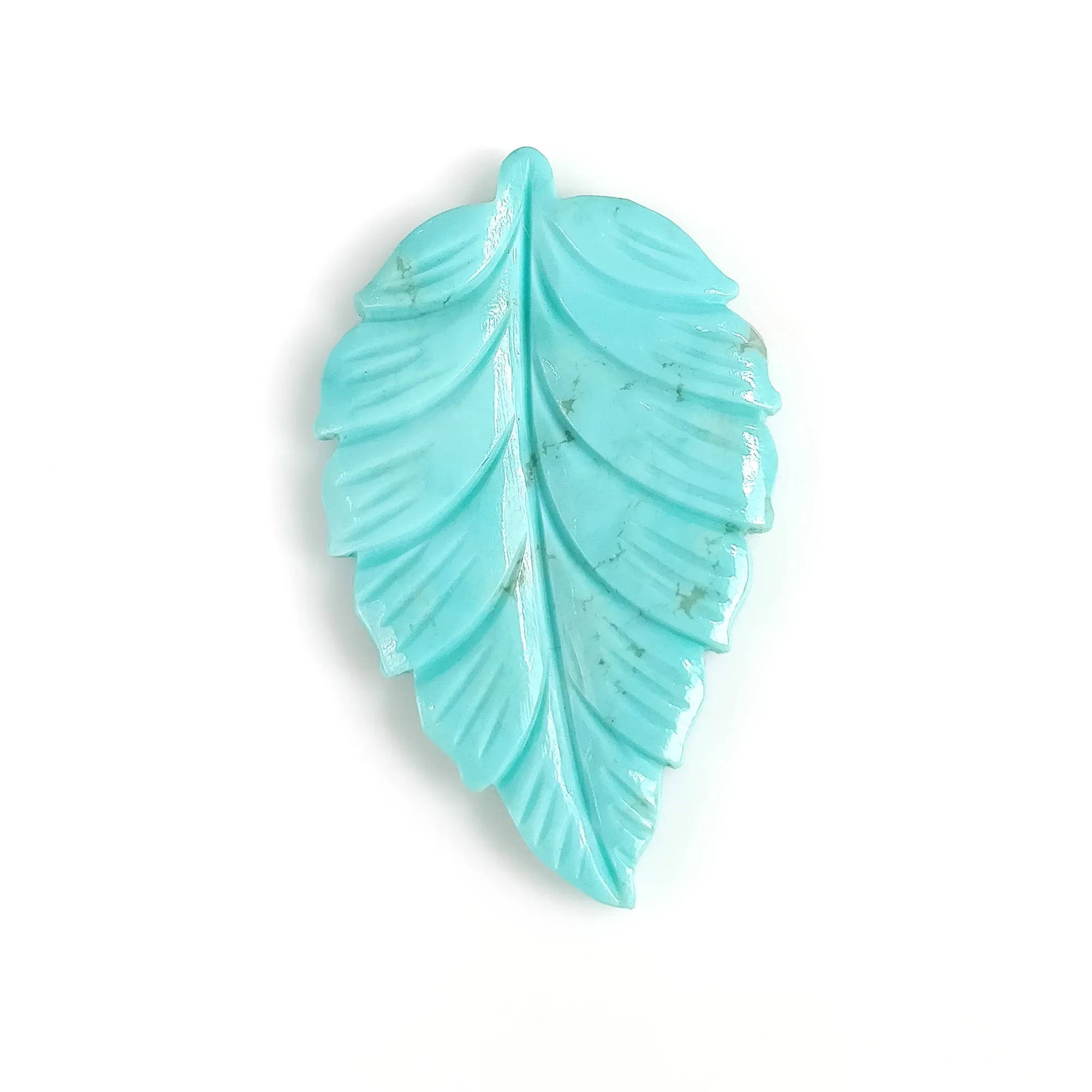 Kingman Arizona TURQUOISE Gemstone Carving December Birthstone : 12.00cts Natural Turquoise Hand Carved Indian LEAF 35*22mm 1pc