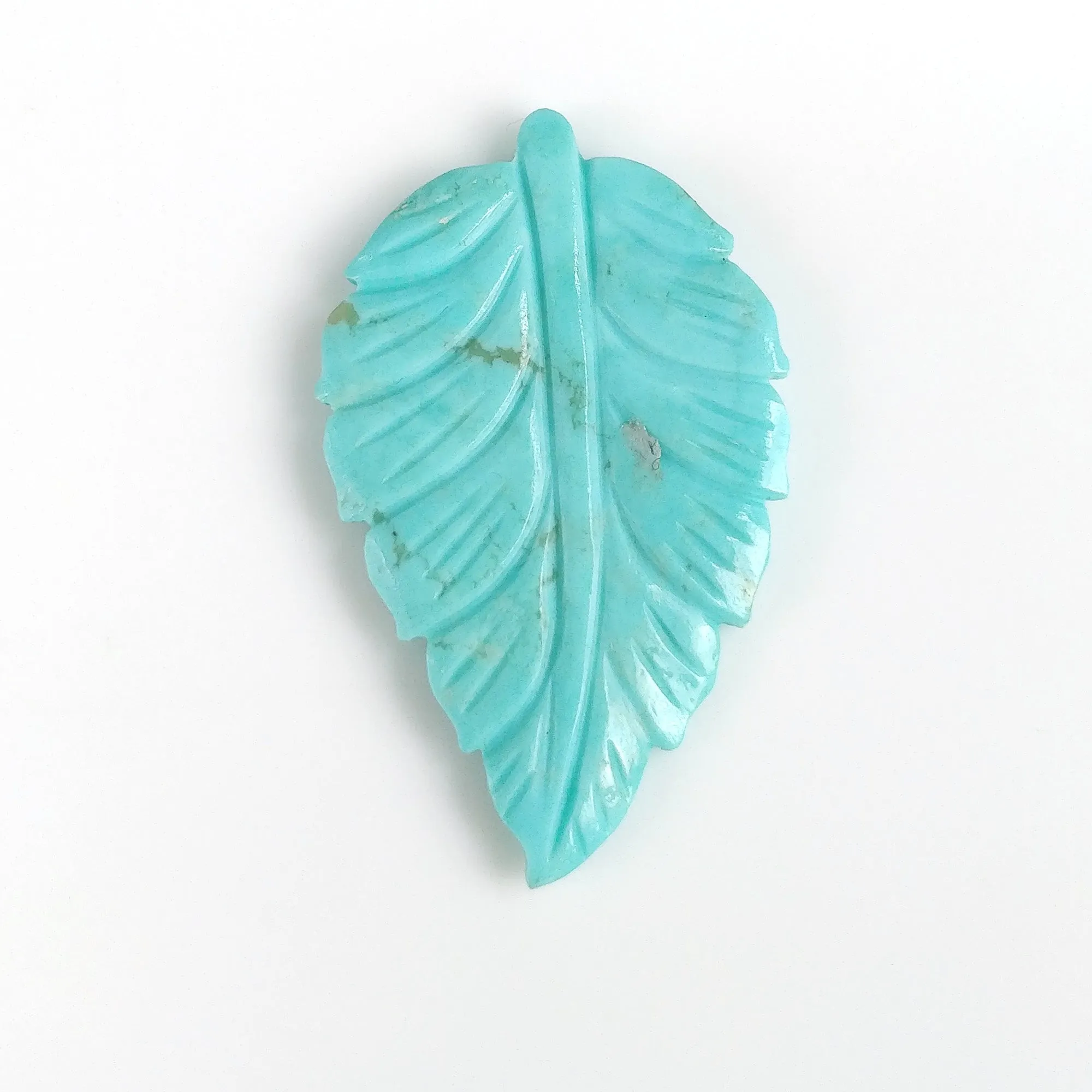 Kingman Arizona TURQUOISE Gemstone Carving December Birthstone : 12.00cts Natural Turquoise Hand Carved Indian LEAF 35*22mm 1pc