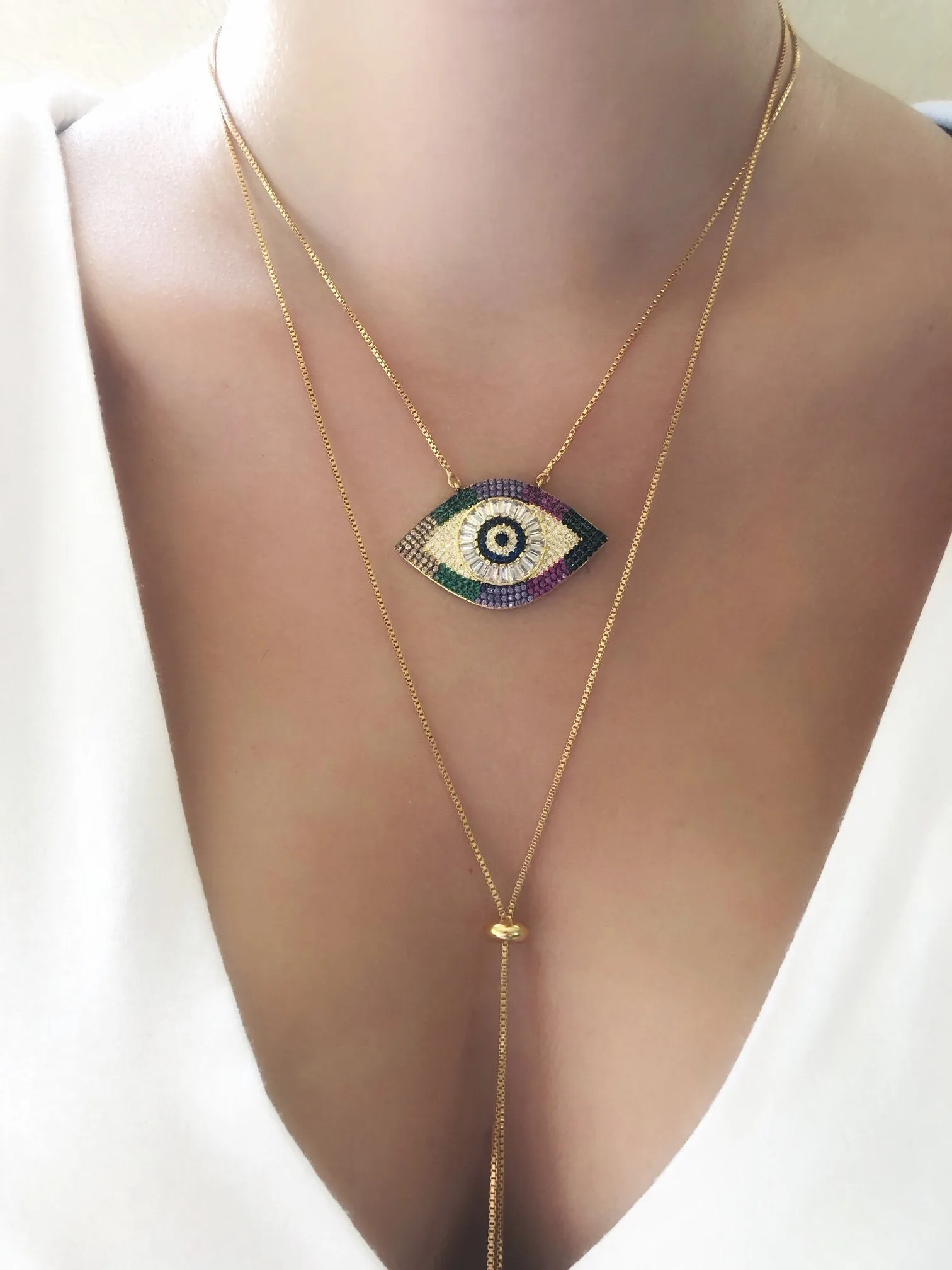 Lariat Evil Eye Necklace Versatile Long Chain