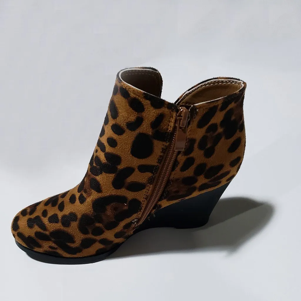 Leopard Suede Ankle Boots High Heel Boots