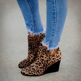 Leopard Suede Ankle Boots High Heel Boots